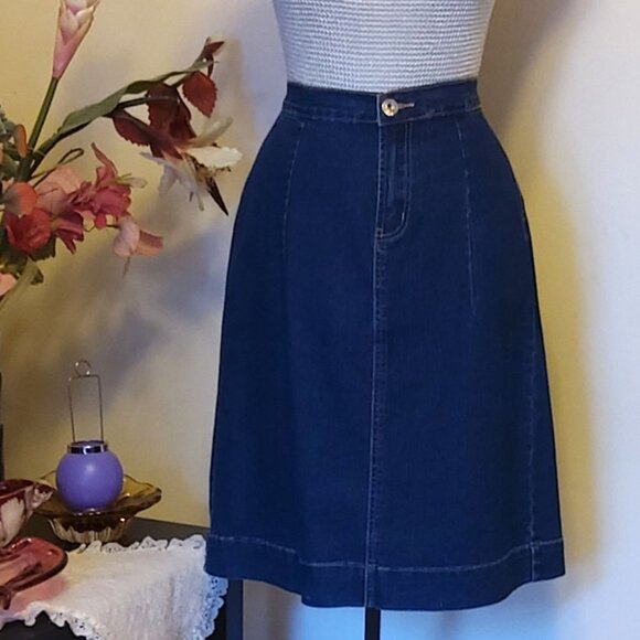 NWT Women’s Navy Blue Stretch Cotton Chic Midi Denim Skit Size 8 12 16 - Picture 4 of 7